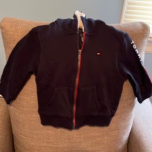 Toddler boys navy blue fleece lined zip up hoodie.